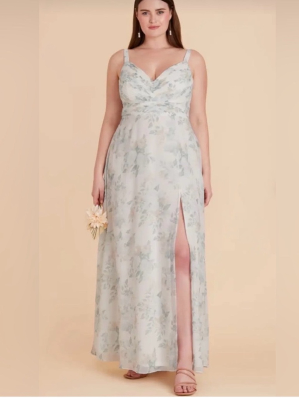 Birdy Grey Light sage green  Floral Maxi Dress with Slit & pockets size XXL